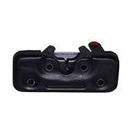 Full size 2 stage rotary latch, dual claw, left hand with rod clips shipped loose, zinc plated. Accepts .668" diameter striker.